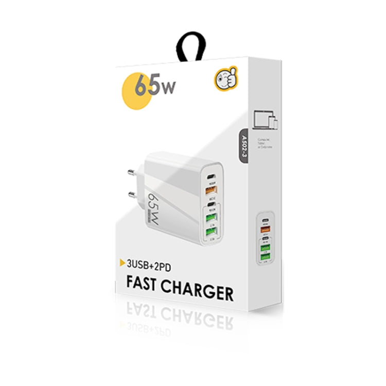 65W Dual PD Type-C + 3 x USB Multi Port Charger with 3A USB to Micro USB Data Cable, EU Plug(White) - USB Charger by PMC TechLife | Online Shopping South Africa | PMC TechLife | Buy Now Pay Later Mobicred