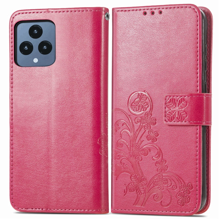 For T-Mobile REVVL 6 5G Four-leaf Clasp Embossed Buckle Leather Phone Case(Magenta) - More Brand by PMC Jewellery | Online Shopping South Africa | PMC Jewellery