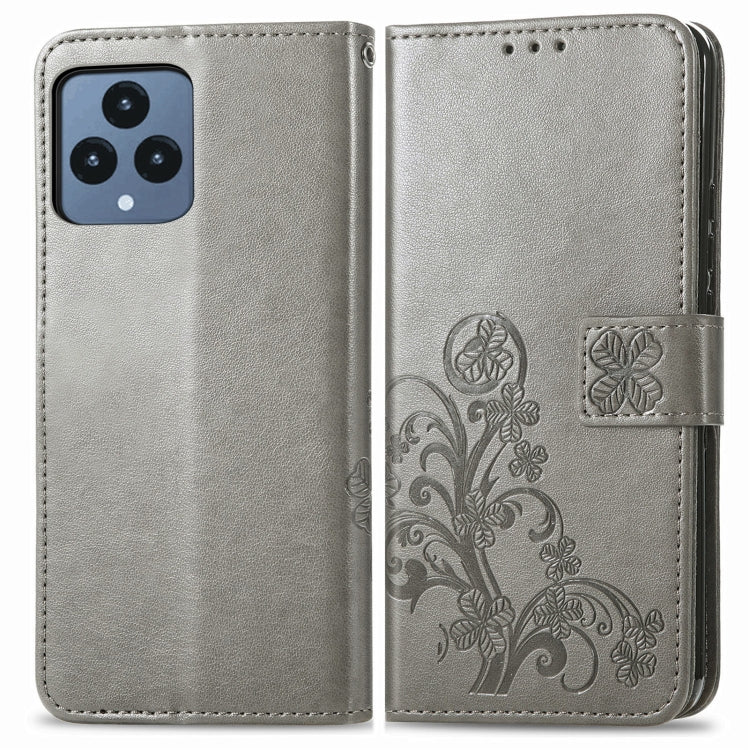 For T-Mobile REVVL 6 5G Four-leaf Clasp Embossed Buckle Leather Phone Case(Gray) - More Brand by PMC Jewellery | Online Shopping South Africa | PMC Jewellery