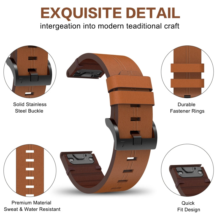 For Garmin Fenix 6X Sapphire 26mm Leather Steel Buckle Watch Band (Light Brown) - Smart Wear by PMC Jewellery | Online Shopping South Africa | PMC Jewellery