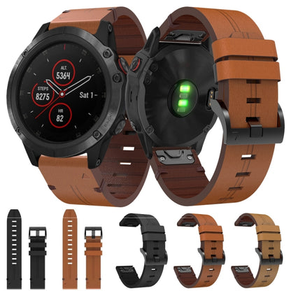 For Garmin Fenix 5X Plus 26mm Leather Steel Buckle Watch Band (Light Brown) - Smart Wear by PMC Jewellery | Online Shopping South Africa | PMC Jewellery