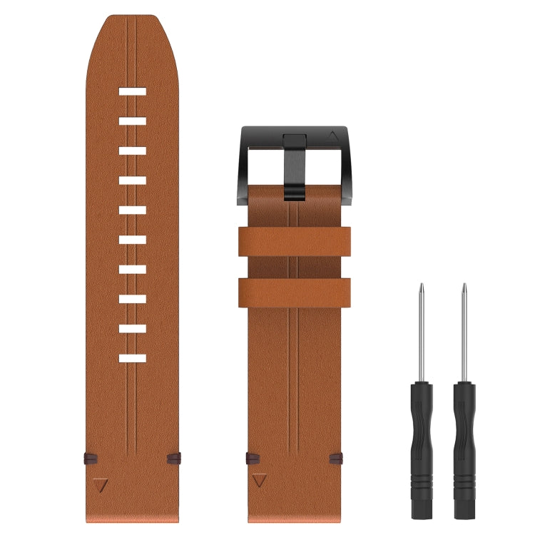 For Garmin Fenix 3 HR 26mm Leather Steel Buckle Watch Band (Light Brown) - Smart Wear by PMC Jewellery | Online Shopping South Africa | PMC Jewellery