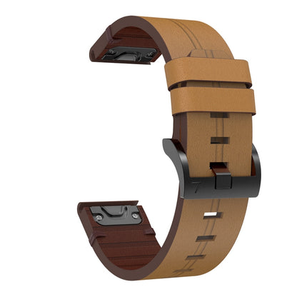 For Garmin Fenix 6 GPS 22mm Leather Steel Buckle Watch Band (Light Brown) - Smart Wear by PMC Jewellery | Online Shopping South Africa | PMC Jewellery