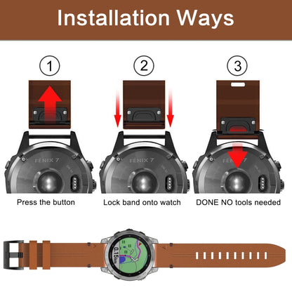 For Garmin Fenix 6 GPS 22mm Leather Steel Buckle Watch Band (Light Brown) - Smart Wear by PMC Jewellery | Online Shopping South Africa | PMC Jewellery