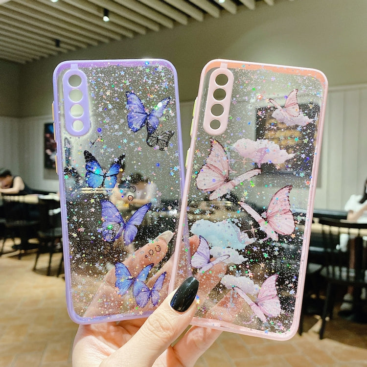 For Samsung Galaxy S22 5G Color Butterfly Glitter Epoxy TPU Phone Case(Pink) - Galaxy S22 5G Cases by PMC Jewellery | Online Shopping South Africa | PMC Jewellery