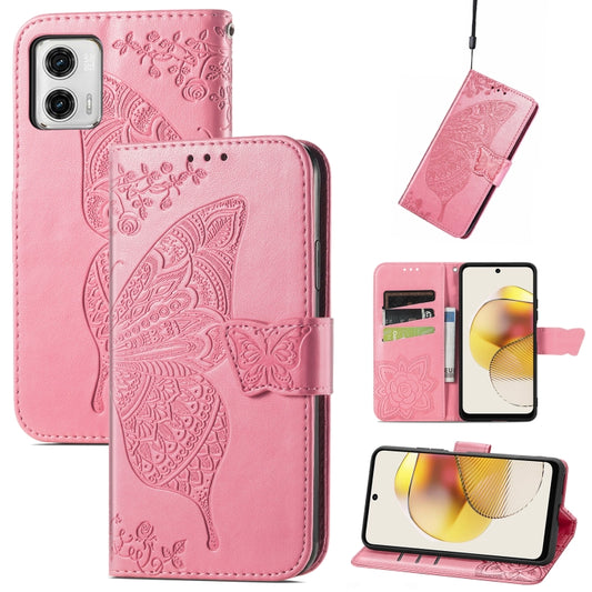 For Motorola Moto G73 Butterfly Love Flower Embossed Flip Leather Phone Case(Pink) - Motorola Cases by PMC Jewellery | Online Shopping South Africa | PMC Jewellery