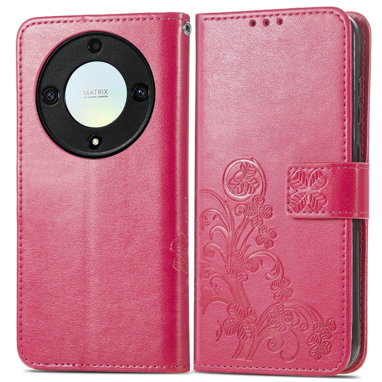 For Honor Magic5 Lite Four-leaf Clasp Embossed Buckle Leather Phone Case(Magenta) - Honor Cases by PMC Jewellery | Online Shopping South Africa | PMC Jewellery