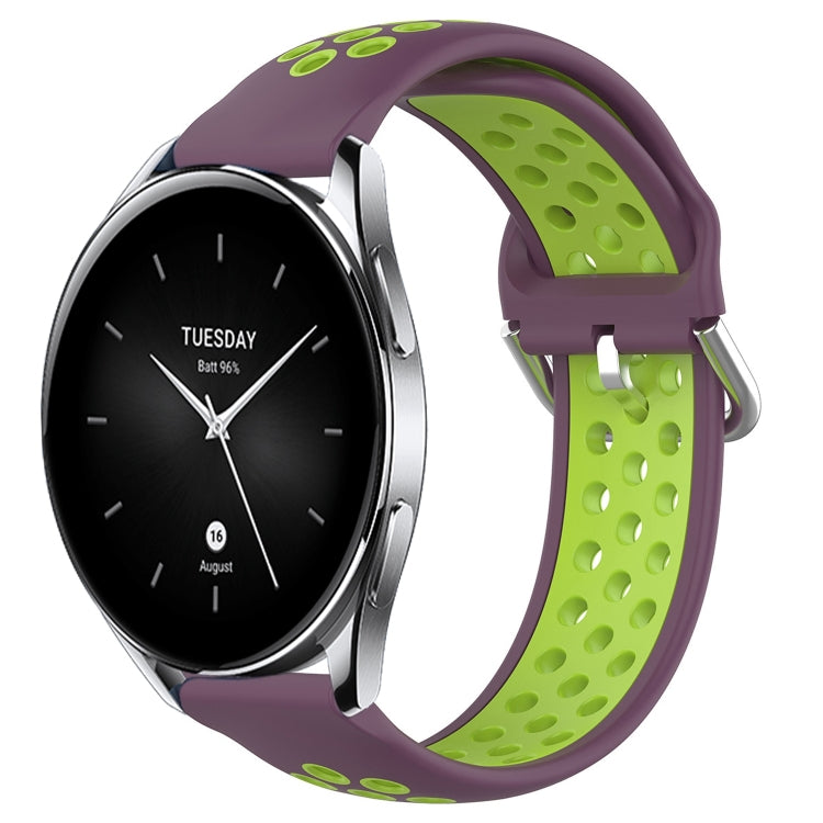 For Xiaomi Watch S2 46mm 22mm Perforated Breathable Sports Silicone Watch Band(Purple+Lime) - Smart Wear by PMC Jewellery | Online Shopping South Africa | PMC Jewellery