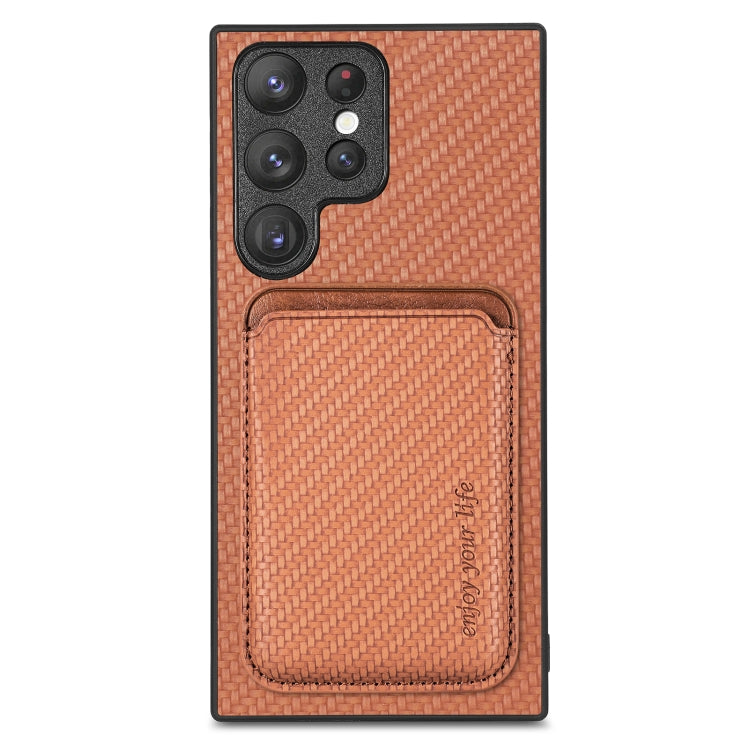 For Samsung Galaxy S22 5G Carbon Fiber Leather Card Magsafe Magnetic Phone Case(Brown) - Galaxy S22 5G Cases by PMC Jewellery | Online Shopping South Africa | PMC Jewellery