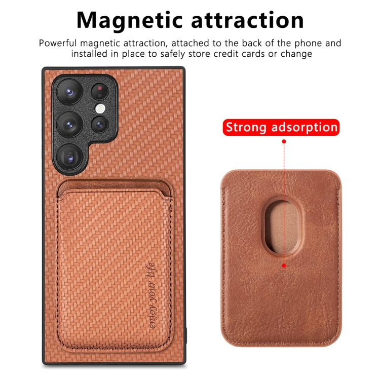 For Samsung Galaxy S22 5G Carbon Fiber Leather Card Magsafe Magnetic Phone Case(Brown) - Galaxy S22 5G Cases by PMC Jewellery | Online Shopping South Africa | PMC Jewellery