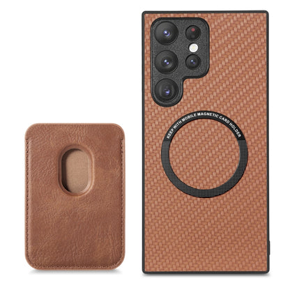 For Samsung Galaxy S22 Ultra 5G Carbon Fiber Leather Card Magsafe Magnetic Phone Case(Brown) - Galaxy S22 Ultra 5G Cases by PMC Jewellery | Online Shopping South Africa | PMC Jewellery