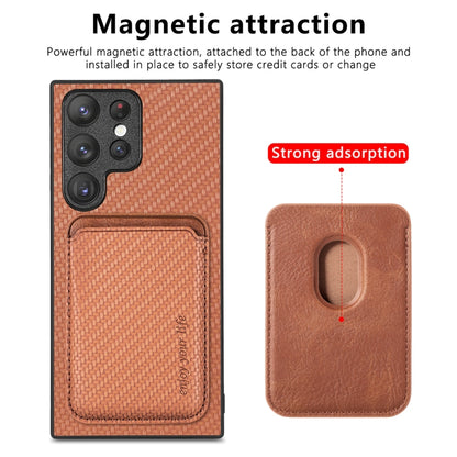 For Samsung Galaxy S22 Ultra 5G Carbon Fiber Leather Card Magsafe Magnetic Phone Case(Brown) - Galaxy S22 Ultra 5G Cases by PMC Jewellery | Online Shopping South Africa | PMC Jewellery