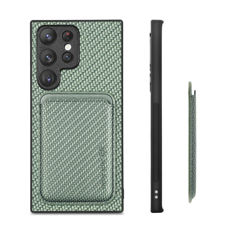 For Samsung Galaxy S22 Ultra 5G Carbon Fiber Leather Card Magsafe Magnetic Phone Case(Green) - Galaxy S22 Ultra 5G Cases by PMC Jewellery | Online Shopping South Africa | PMC Jewellery