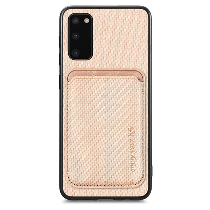 For Samsung Galaxy S20 Carbon Fiber Leather Card Magsafe Magnetic Phone Case(Khaki) - Galaxy Phone Cases by PMC Jewellery | Online Shopping South Africa | PMC Jewellery