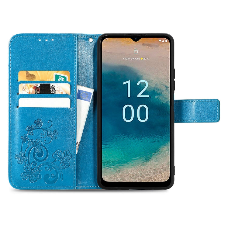 For Nokia G22  Four-leaf Clasp Embossed Buckle Leather Phone Case(Blue) - Nokia Cases by PMC Jewellery | Online Shopping South Africa | PMC Jewellery