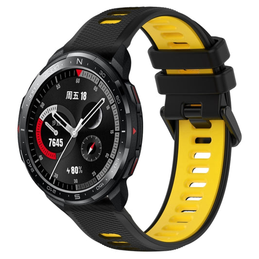 For Honor Watch GS Pro 22mm Sports Two-Color Silicone Watch Band(Black+Yellow) - Smart Wear by PMC Jewellery | Online Shopping South Africa | PMC Jewellery