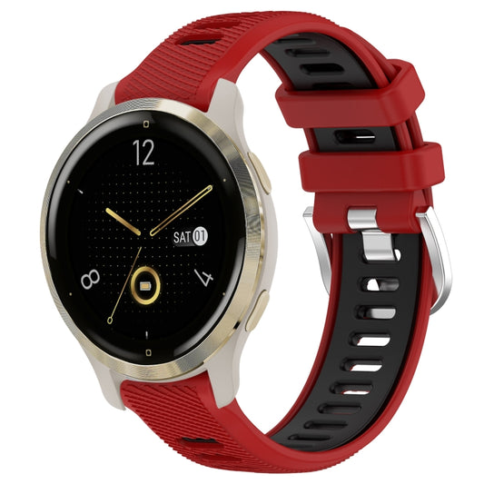 For Garmin Venu 2S 18mm Sports Two-Color Steel Buckle Silicone Watch Band(Red+Black) - Smart Wear by PMC Jewellery | Online Shopping South Africa | PMC Jewellery