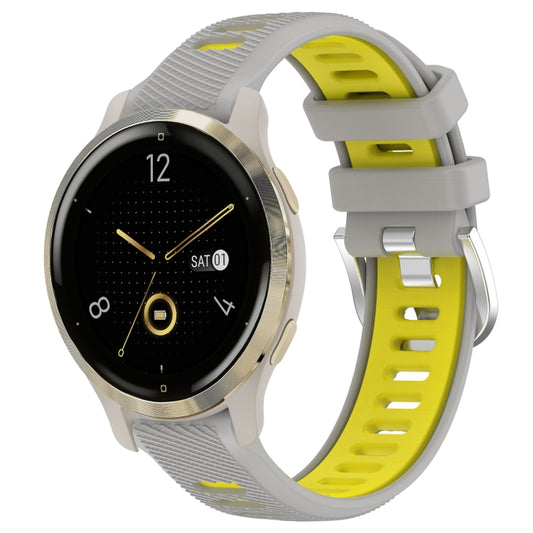 For Garmin Venu 2S 18mm Sports Two-Color Steel Buckle Silicone Watch Band(Grey+Yellow) - Smart Wear by PMC Jewellery | Online Shopping South Africa | PMC Jewellery