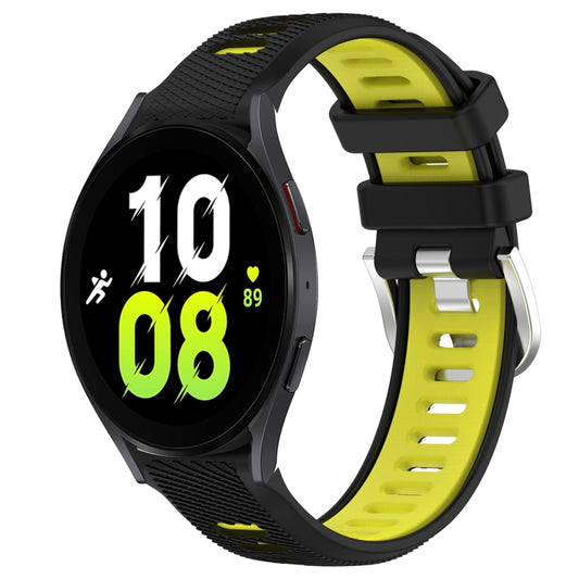For Samsung Galaxy Watch5 44mm 20mm Sports Two-Color Steel Buckle Silicone Watch Band(Black+Lime Green) - Smart Wear by PMC Jewellery | Online Shopping South Africa | PMC Jewellery