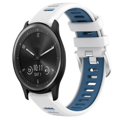 For Garmin Vivomove Sport 20mm Sports Two-Color Steel Buckle Silicone Watch Band(White+Blue) - Smart Wear by PMC Jewellery | Online Shopping South Africa | PMC Jewellery