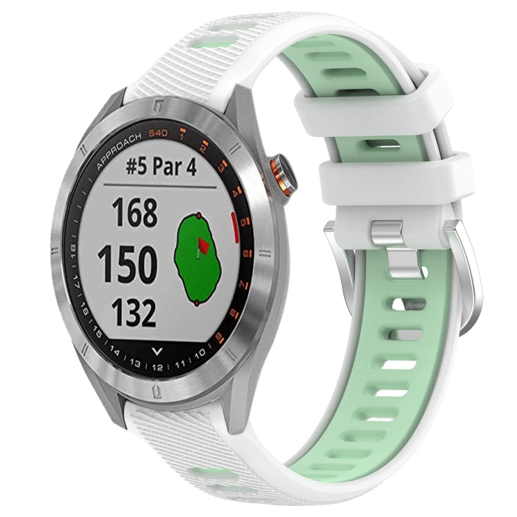 For Garmin Approach S40 20mm Sports Two-Color Steel Buckle Silicone Watch Band(White+Teal) - Smart Wear by PMC Jewellery | Online Shopping South Africa | PMC Jewellery