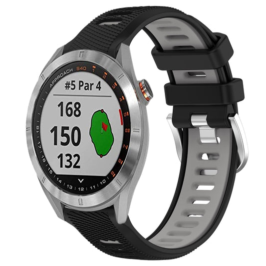 For Garmin Approach S40 20mm Sports Two-Color Steel Buckle Silicone Watch Band(Black+Grey) - Smart Wear by PMC Jewellery | Online Shopping South Africa | PMC Jewellery