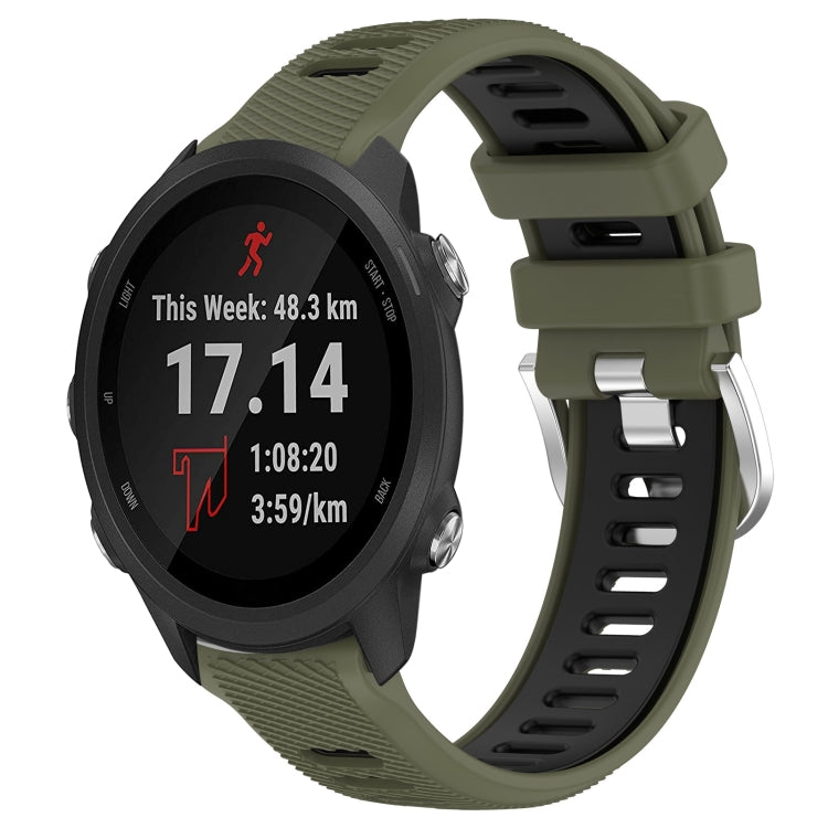 For Garmin Forerunner 245 Music 20mm Sports Two-Color Steel Buckle Silicone Watch Band(Army Green+Black) - Smart Wear by PMC Jewellery | Online Shopping South Africa | PMC Jewellery