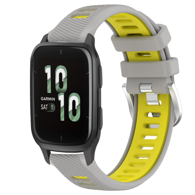For Garmin Forerunner Sq2 20mm Sports Two-Color Steel Buckle Silicone Watch Band(Grey+Yellow) - Smart Wear by PMC Jewellery | Online Shopping South Africa | PMC Jewellery