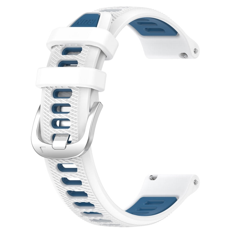 For Garmin Forerunner Sq2 Music 20mm Sports Two-Color Steel Buckle Silicone Watch Band(White+Blue) - Smart Wear by PMC Jewellery | Online Shopping South Africa | PMC Jewellery