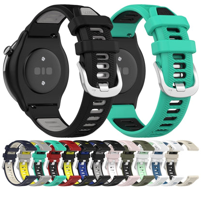 For Amazfit GTS 2E 22mm Cross Texture Two Color Silicone Steel Buckle Watch Band(Lake Blue+Black) -  by PMC Jewellery | Online Shopping South Africa | PMC Jewellery