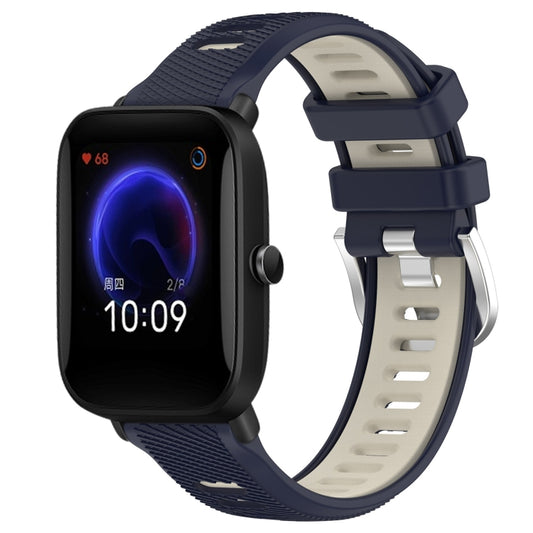 For Amazfit Pop 22mm Cross Texture Two Color Silicone Steel Buckle Watch Band(Midnight Blue + Starlight) -  by PMC Jewellery | Online Shopping South Africa | PMC Jewellery