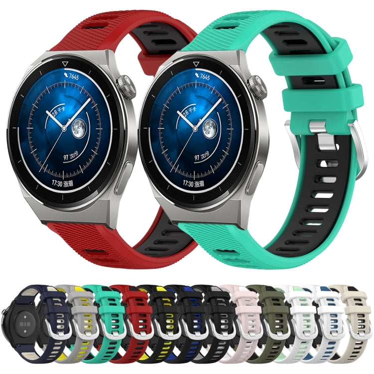 For Huawei Watch GT3 Pro 43mm 20mm Sports Two-Color Steel Buckle Silicone Watch Band(White+Blue) - Smart Wear by PMC Jewellery | Online Shopping South Africa | PMC Jewellery