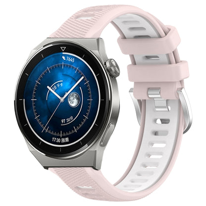 For Huawei Watch GT3 Pro 46mm 22mm Sports Two-Color Steel Buckle Silicone Watch Band(Pink+White) - Smart Wear by PMC Jewellery | Online Shopping South Africa | PMC Jewellery