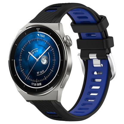 For Huawei Watch GT3 Pro 46mm 22mm Sports Two-Color Steel Buckle Silicone Watch Band(Black+Blue) - Smart Wear by PMC Jewellery | Online Shopping South Africa | PMC Jewellery