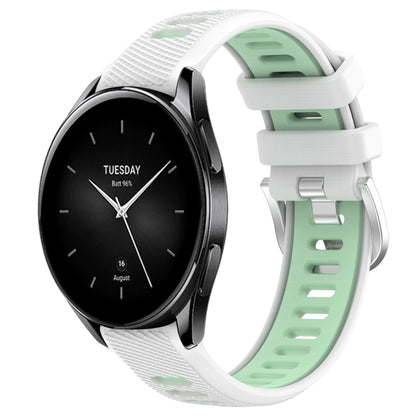 For Xiaomi Watch S2 46mm 22mm Sports Two-Color Steel Buckle Silicone Watch Band(White+Teal) - Smart Wear by PMC Jewellery | Online Shopping South Africa | PMC Jewellery