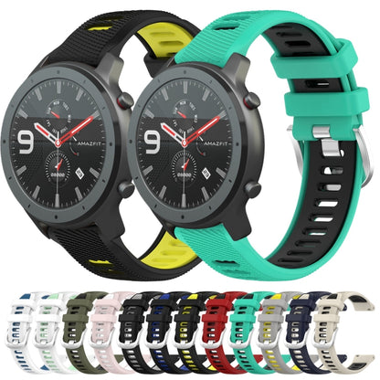 For Amazfit GTR 47mm 22mm Cross Texture Two Color Silicone Steel Buckle Watch Band(White+Teal) - Smart Wear by PMC Jewellery | Online Shopping South Africa | PMC Jewellery