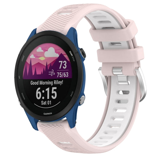 For Garmin Forerunner 255 22mm Sports Two-Color Steel Buckle Silicone Watch Band(Pink+White) - Smart Wear by PMC Jewellery | Online Shopping South Africa | PMC Jewellery