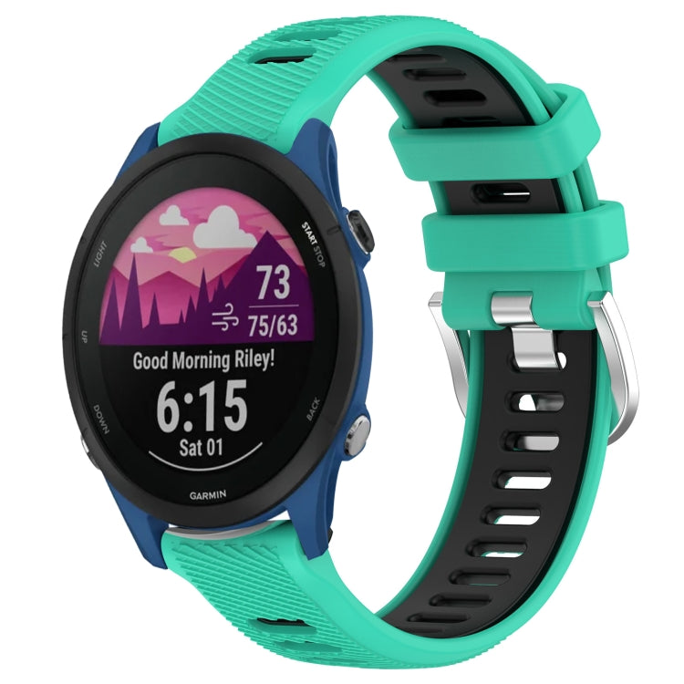 For Garmin Forerunner 255 Music 22mm Sports Two-Color Steel Buckle Silicone Watch Band(Lake Blue+Black) - Smart Wear by PMC Jewellery | Online Shopping South Africa | PMC Jewellery