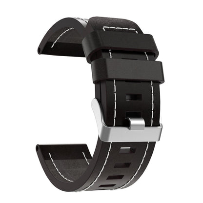 For Garmin Tactix 7 26mm Sewing Leather Steel Buckle Watch Band(Black) - Smart Wear by PMC Jewellery | Online Shopping South Africa | PMC Jewellery