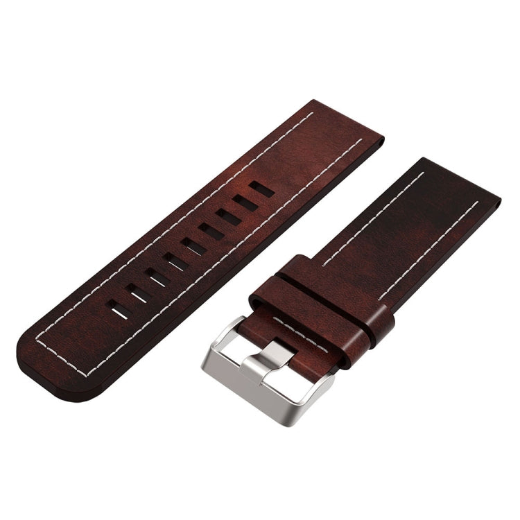 For Garmin Enduro 26mm Sewing Leather Steel Buckle Watch Band(Red Brown) - Smart Wear by PMC Jewellery | Online Shopping South Africa | PMC Jewellery