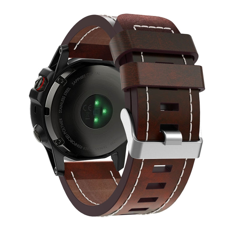 For Garmin Descent MK 2i 26mm Sewing Leather Steel Buckle Watch Band(Red Brown) - Smart Wear by PMC Jewellery | Online Shopping South Africa | PMC Jewellery