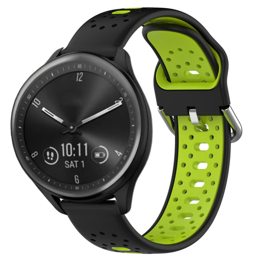 For Garmin Vivomove Sport 20mm Breathable Two-Color Silicone Watch Band(Black+Lime Green) - Watch Bands by PMC Jewellery | Online Shopping South Africa | PMC Jewellery