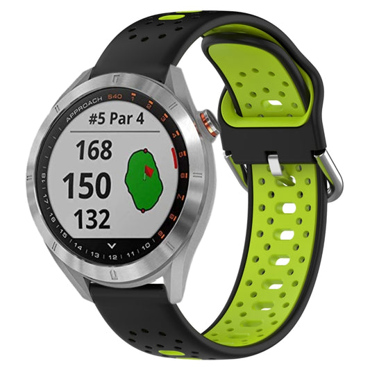 For Garmin Approach S40 20mm Breathable Two-Color Silicone Watch Band(Black+Lime Green) - Watch Bands by PMC Jewellery | Online Shopping South Africa | PMC Jewellery