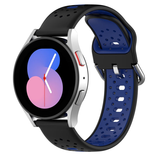 For Samsung Galaxy Watch 4 44mm 20mm Breathable Two-Color Silicone Watch Band(Black+Blue) - Watch Bands by PMC Jewellery | Online Shopping South Africa | PMC Jewellery