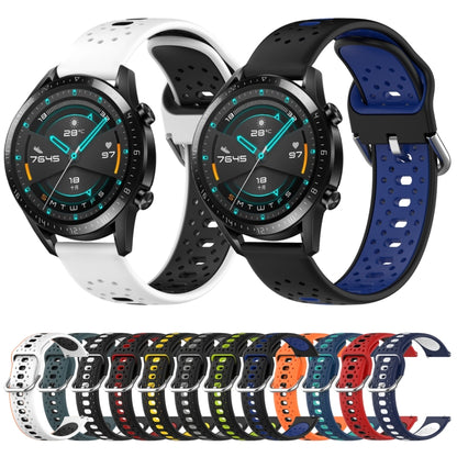 For Huawei Watch GT2 42mm 20mm Breathable Two-Color Silicone Watch Band(Black+Blue) - Watch Bands by PMC Jewellery | Online Shopping South Africa | PMC Jewellery