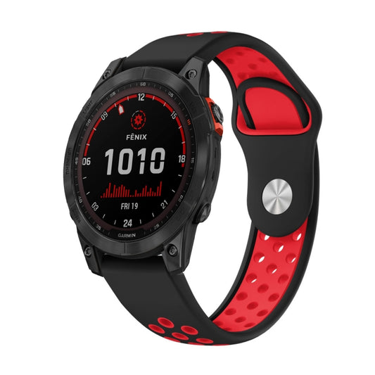 For Garmin Fenix 7 Solar 22mm Sports Breathable Silicone Watch Band(Black+Red) - Watch Bands by PMC Jewellery | Online Shopping South Africa | PMC Jewellery