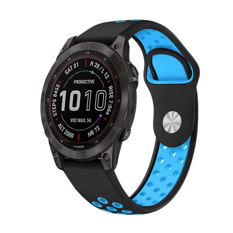 For Garmin Fenix 7 Sapphire Solar 22mm Sports Breathable Silicone Watch Band(Black+Blue) - Watch Bands by PMC Jewellery | Online Shopping South Africa | PMC Jewellery