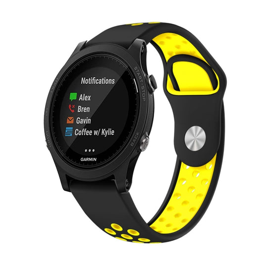 For Garmin Forerunner 935 22mm Sports Breathable Silicone Watch Band(Black+Yellow) -  by PMC Jewellery | Online Shopping South Africa | PMC Jewellery