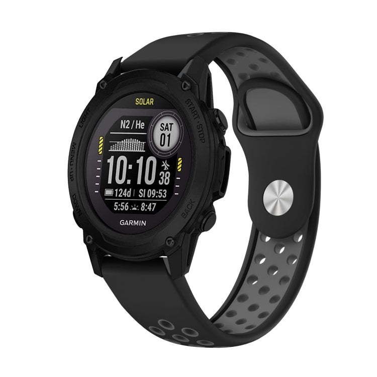 For Garmin Descent G1 22mm Sports Breathable Silicone Watch Band(Black+Grey) -  by PMC Jewellery | Online Shopping South Africa | PMC Jewellery