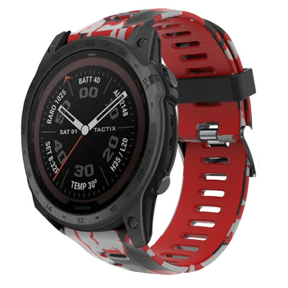 For Garmin Tactix 7 Pro 26mm Camouflage Printed Silicone Watch Band(Red+Army Camouflage) -  by PMC Jewellery | Online Shopping South Africa | PMC Jewellery